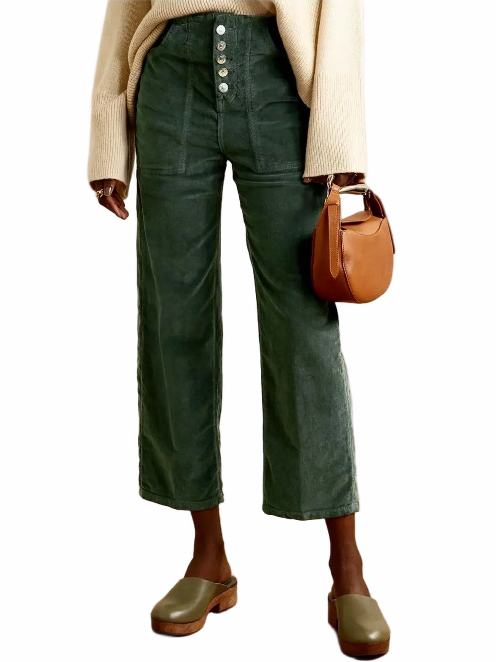 Veronica Beard Crosbie High Rise Wide Leg Corduroy Cropped Pants Green Size 8